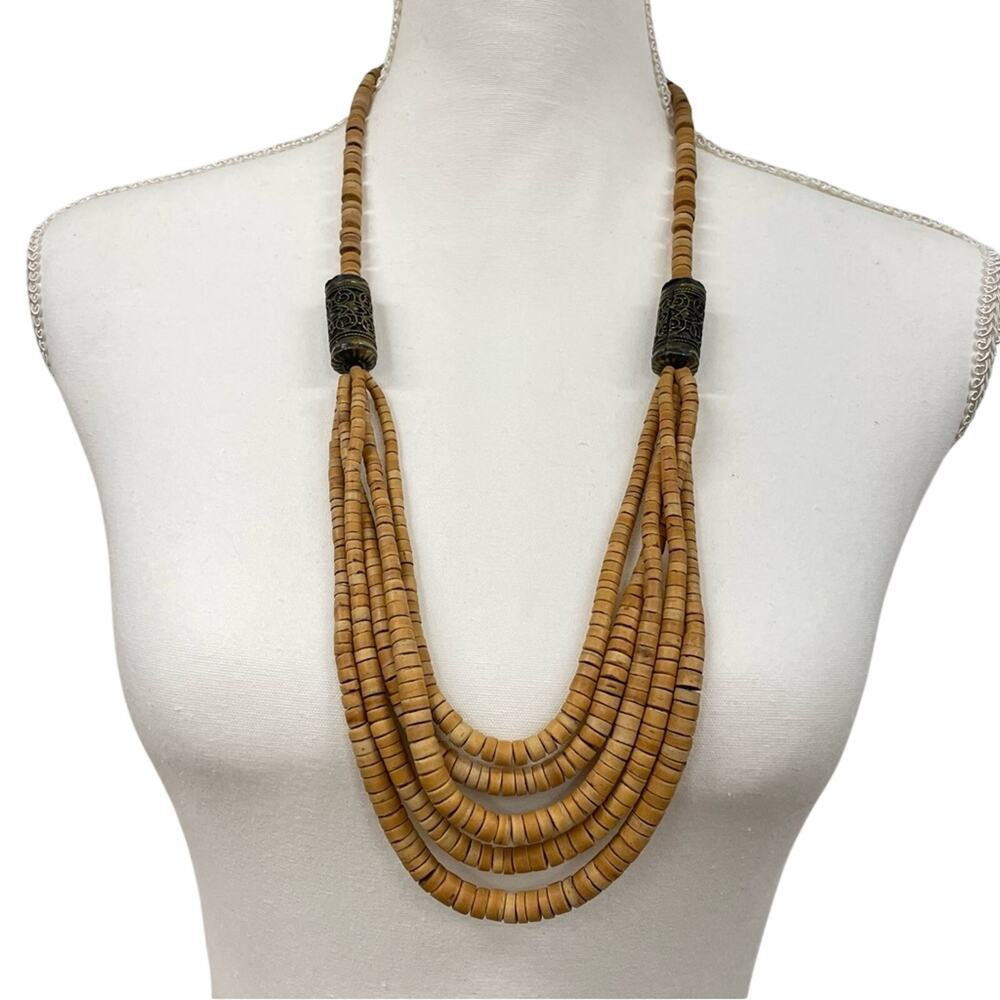 Multi Strand Cork Bead Womens Statement Necklace Boho Artsy Art to Wear